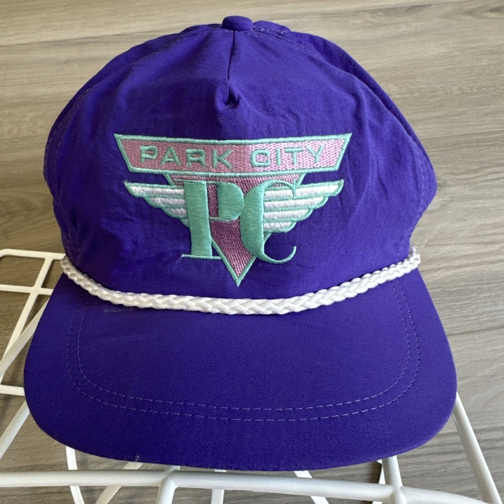Vintage Park City Utah Rope Hat Purple Nylon Embroidered